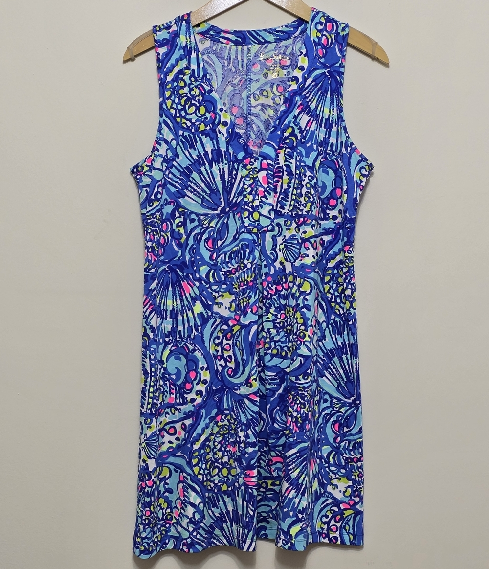 Lilly Pulitzer Amina Luxletic Blue Dress Sz S 100% Coton Vacation Resort Cruise